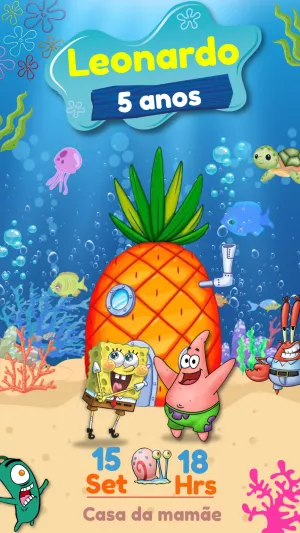 Convite de Aniversário Bob Esponja para Editar Online