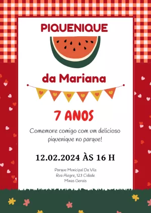 Convite de Aniversário Piquenique com Melancia para Editar Online