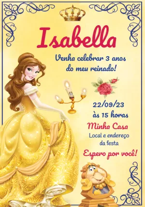 Convite Aniversário A Bela e a Fera para Editar Online