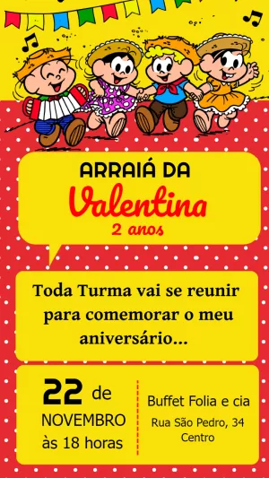 Convite de Aniversário Arraiá Turma da Mônica para Editar