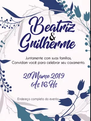 Convite de Casamento Floral Azul para Editar Online