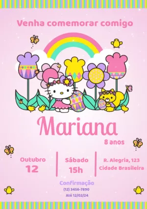 Convite de Aniversário Hello Kitty Primavera para Editar Online