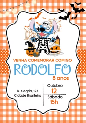 Convite Aniversário Stitch Halloween para Editar Online
