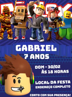 Convite de Aniversário Roblox com Personagens para Editar