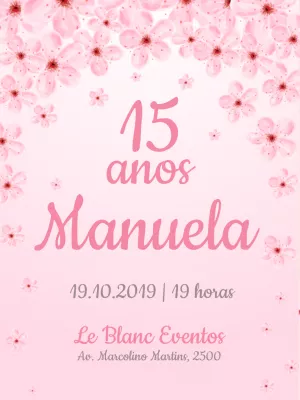 Convite 15 anos com Flores de Cerejeira Clássico para Editar