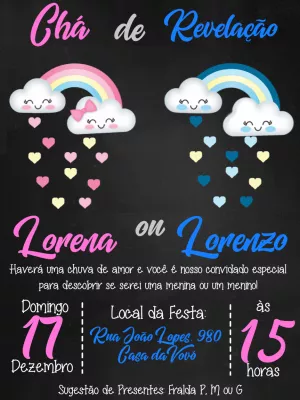 Convite Chá Revelação Chuva de Amor para Editar Online