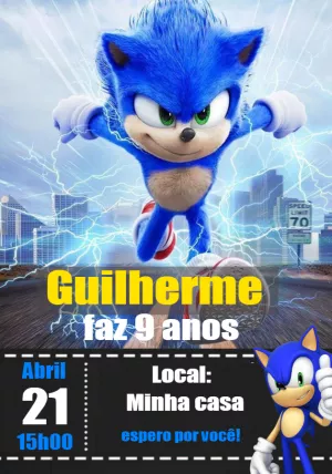 Convite de Aniversário Sonic o Ouriço para Editar Online