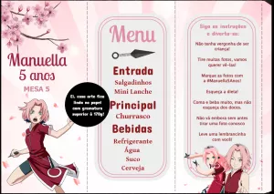 Menu de Aniversário Sakura Naruto para Editar Online
