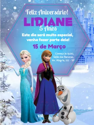 Convite de Aniversário Frozen com Personagens para Editar