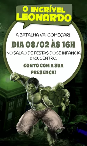 Convite de Aniversário Hulk para Editar Online e Imprimir