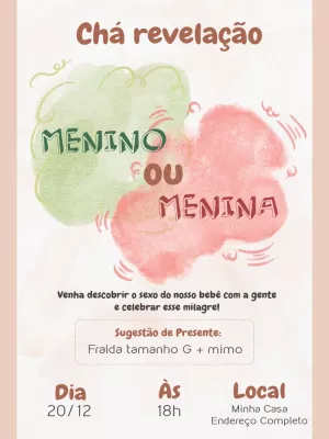 Convite Chá Revelação Aquarela para Editar Online e Imprimir