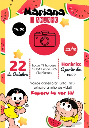Convite de Aniversário Magali com Foto para Editar Online