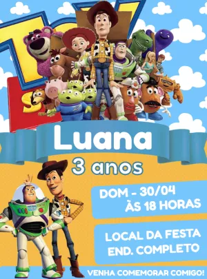 Convite de Aniversário Toy Story com Personagens para Editar
