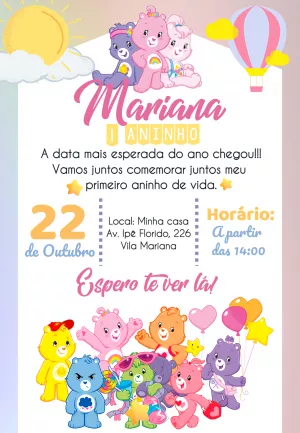 Convite Aniversário Ursinhos Carinhosos para Editar Online