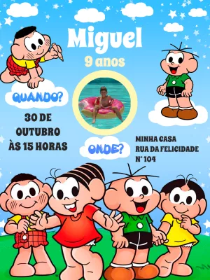 Convite Aniversário Turma da Mônica com Foto para Editar Online