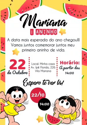 Convite de Aniversário Magali com Melancias para Editar Online