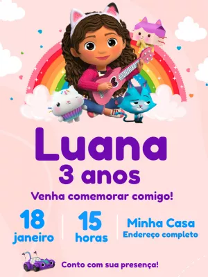 Convite de Aniversário A Casa Mágica da Gabby para Editar