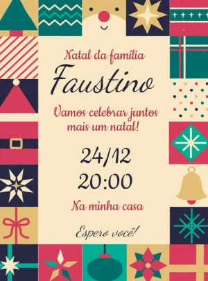 Convite de Natal Vintage para Ceia em Família para Editar