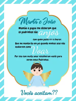 Pedido para Padrinhos de Batismo Anjinho para Editar Online