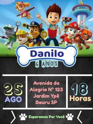 Convite de Aniversário Patrulha Canina para Editar Online