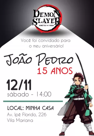 Convite de Aniversário Demon Slayer para Editar Online