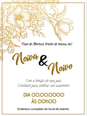 Convite de Casamento Floral Dourado para Editar Online