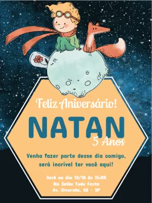 Convite de Aniversário Pequeno Príncipe para Editar Online