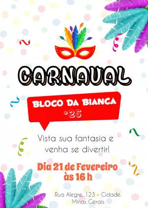 Convite Aniversário Bloco de Carnaval Colorido para Editar