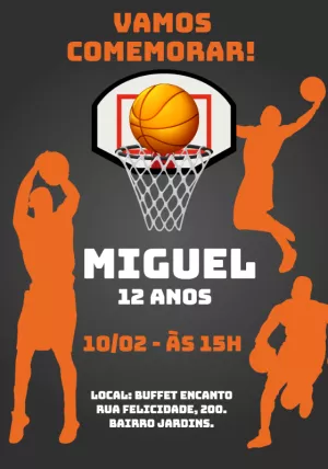 Convite de Aniversário Basquete para Editar e Imprimir