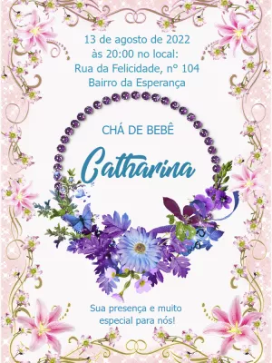 Convite Chá de Bebê Floral Delicado para Editar Online
