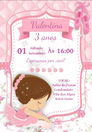 Convite Aniversário Bailarina Rosa para Editar Online