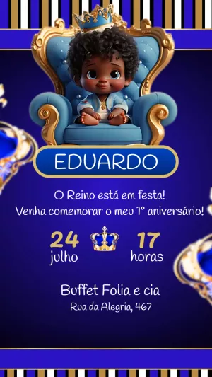 Convite Aniversário Pequeno Príncipe Negro para Editar Online
