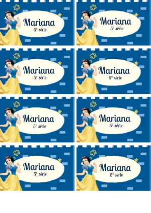 Etiqueta Escolar Branca de Neve para Editar e Imprimir Online
