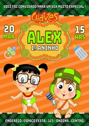 Convite Aniversário Chaves Baby com Chiquinha para Editar Online