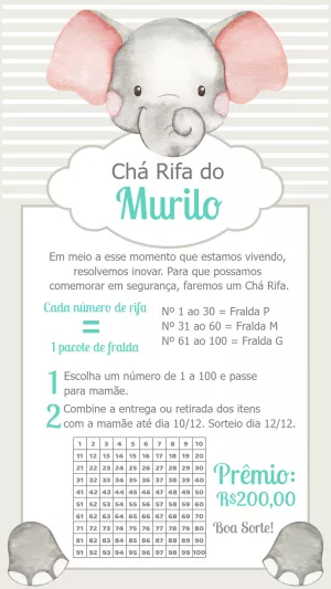 Convite Chá Rifa Elefantinho Fofo para Editar Online