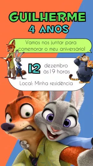 Convite de Aniversário Zootopia com Personagens para Editar Online