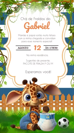 Convite Chá de Bebê Girafinha Safari para Editar Online