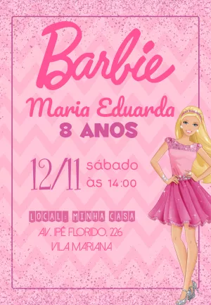 Convite de Aniversário Barbie Rosa para Editar Online