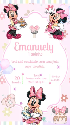Convite Aniversário Minnie Confeiteira para Editar Online