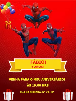 Convite Aniversário Homem Aranha com 3 Heróis para Editar