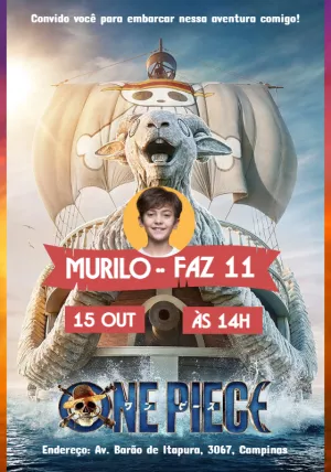 Convite de Aniversário One Piece para Editar com Foto