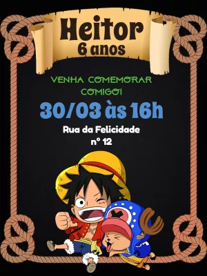 Convite de Aniversário One Piece com Luffy para Editar Online