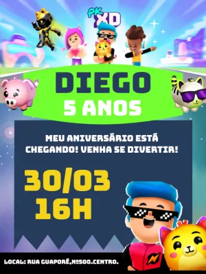 Convite de Aniversário PK XD com Personagens para Editar