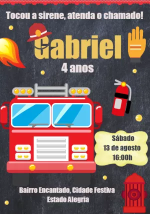 Convite de Aniversário Bombeiro para Editar Online