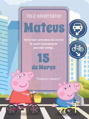 Convite Aniversário Peppa Pig de Bicicleta para Editar Online