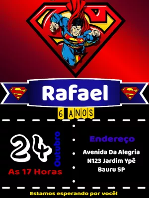Convite de Aniversário Super Homem para Editar Online