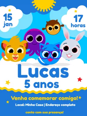 Convite Aniversário Bolofofos com Personagens para Editar
