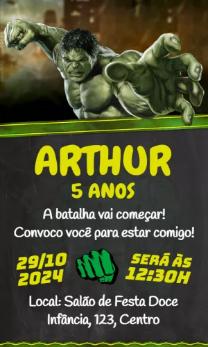 Convite de Aniversário Hulk Editável Online para Imprimir