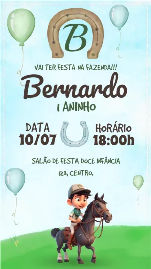 Convite Aniversário Fazendinha Aquarela para Editar Online