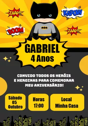 Convite de Aniversário Batman Cute para Editar Online